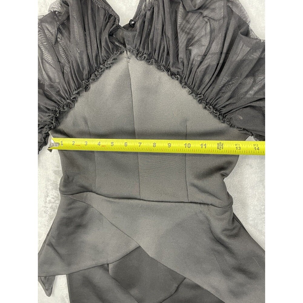 Black SMALL Ruched Sleeve Cocktail Dress high mock neck - Picture 9 of 9